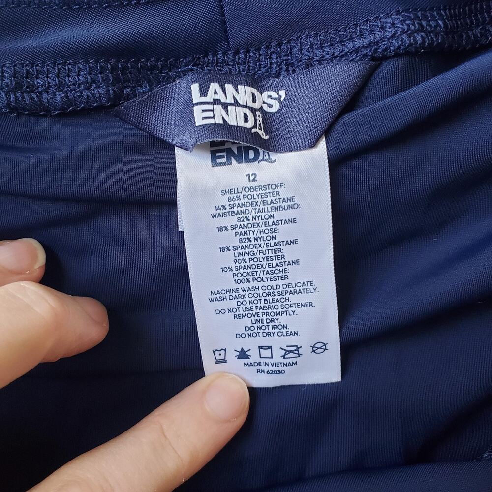 Lands' End Swim Shorts Womens 12 Blue Swim Bottom Built In Brief Lined Stretch - Picture 3 of 8